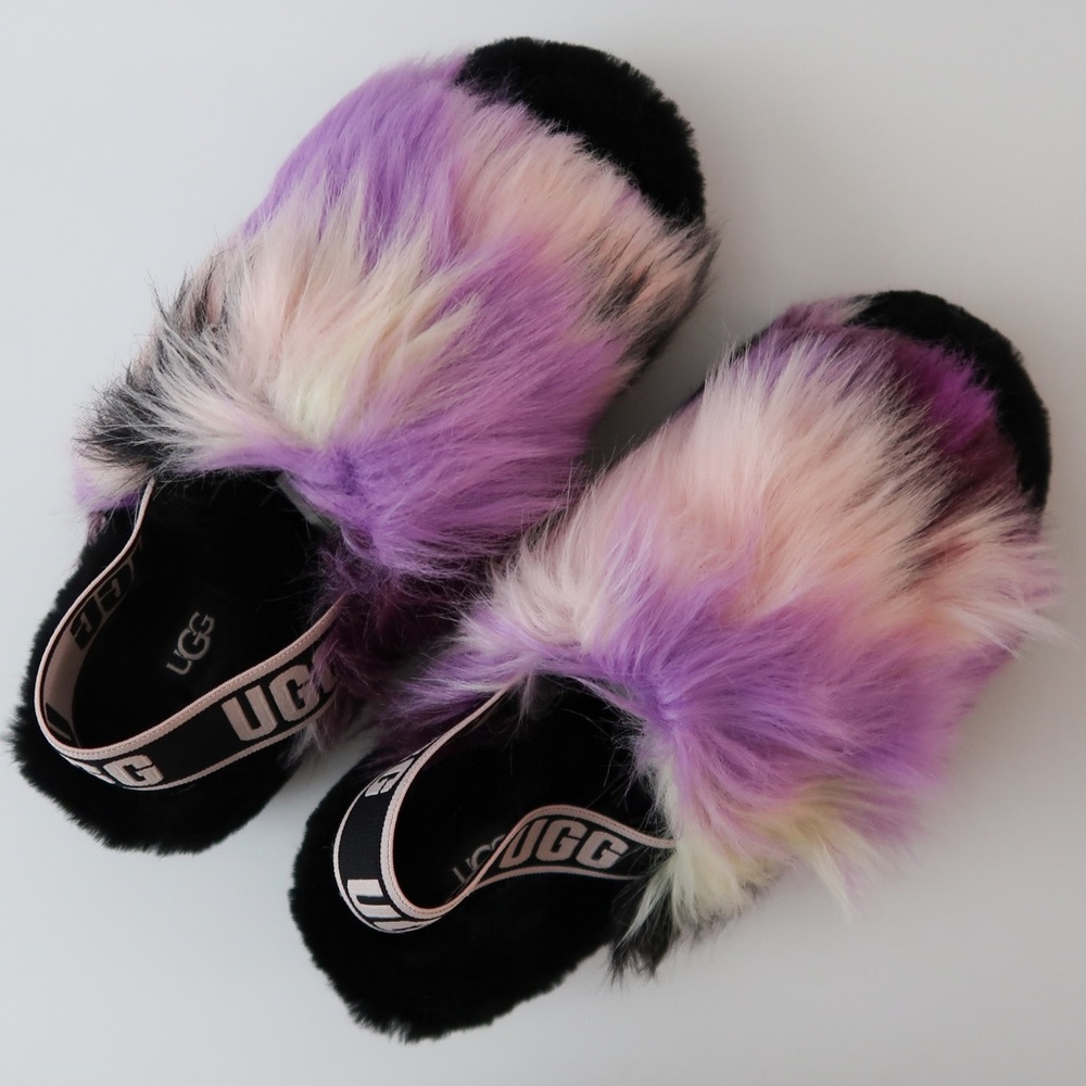 Ugg Fluff Yeah Slide Tie Dye size 7 - Purple and Black